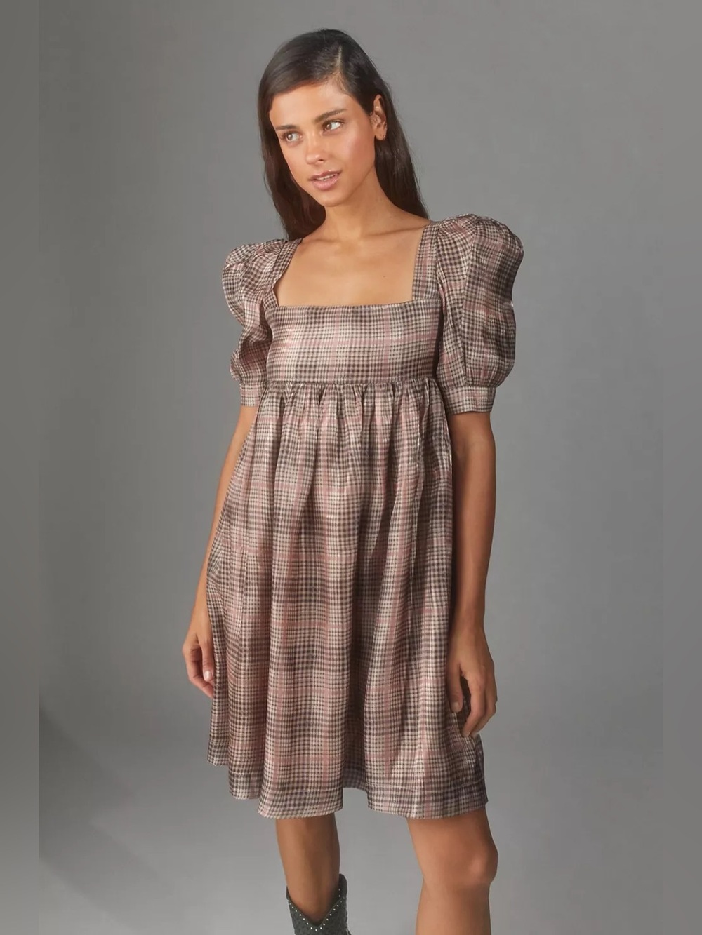 En Saison Plaid Organza Mini Dress
